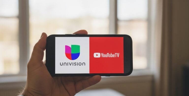 Logos de YouTube TV y Univision enfrentados, en referencia al conflicto de distribución entre ambas compañías.